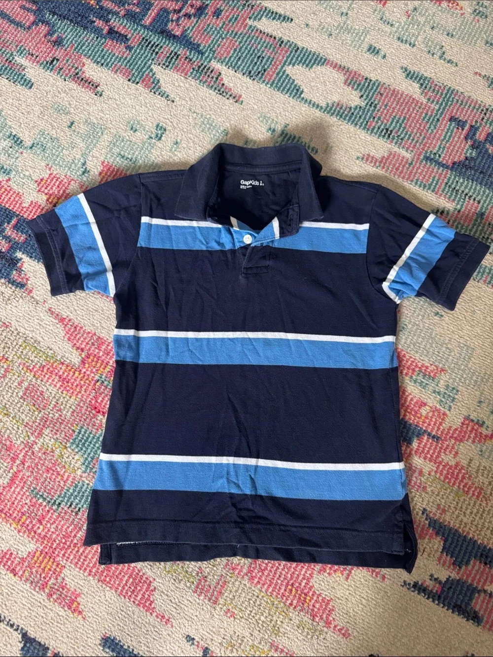 GAP Navy, Light Blue & White Horizontal Stripe Polo